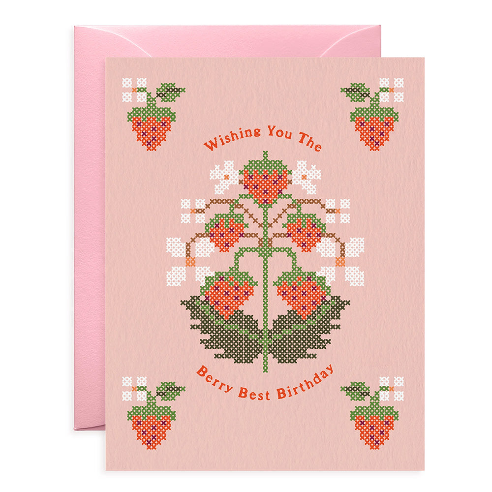 Strawberry Cross-Stitch Birthday Card