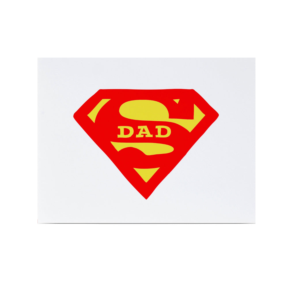 Superman-style logo with 'DAD' text on a white background