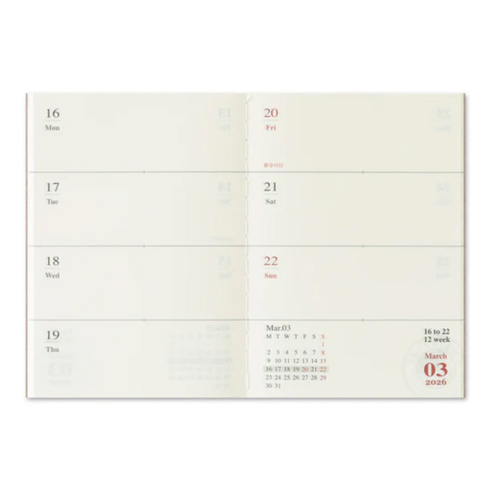 Traveler's Notebook Passport Insert Weekly 2026