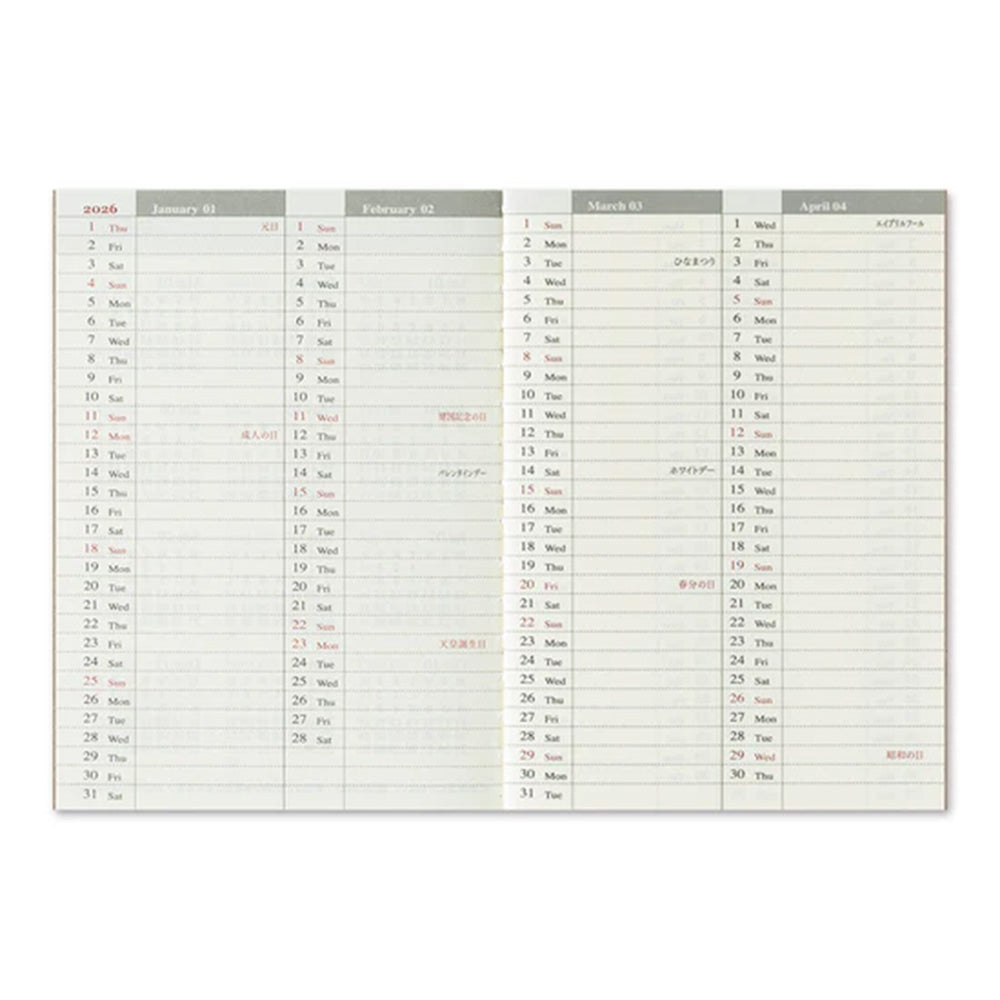 Traveler's Notebook Passport Insert Weekly 2026