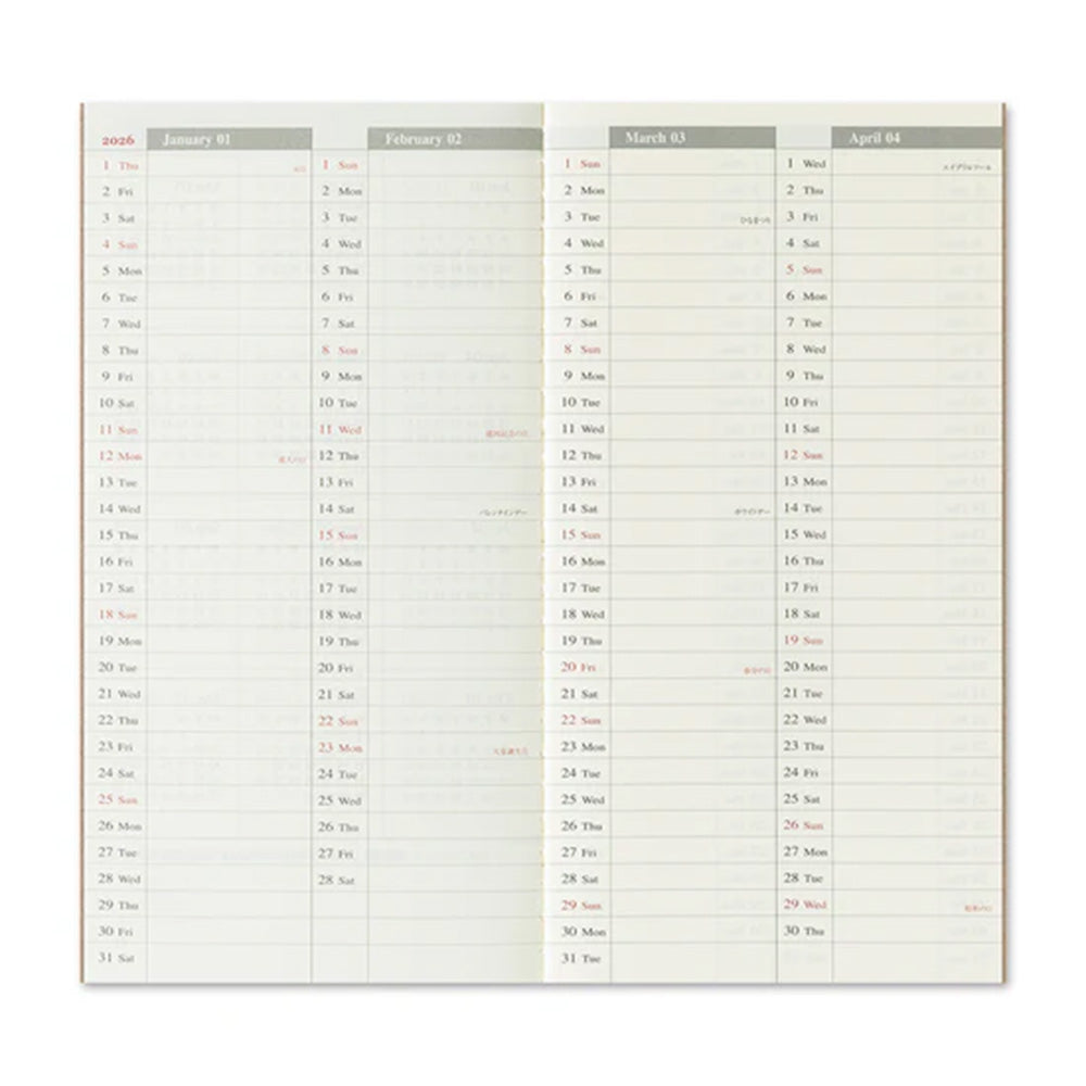 Traveler's Notebook Insert Weekly + Memo 2026