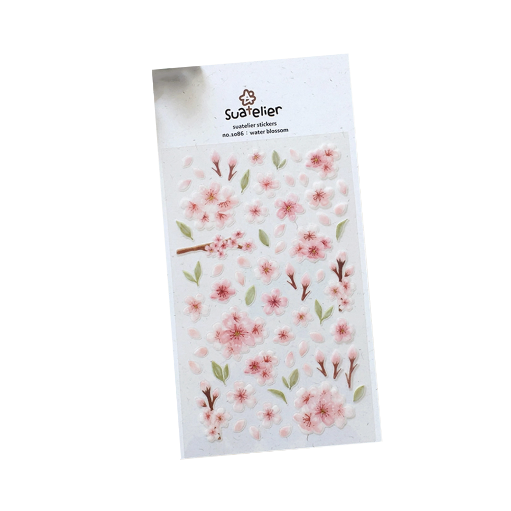 Sticker sheet of pink flowers and leaves.