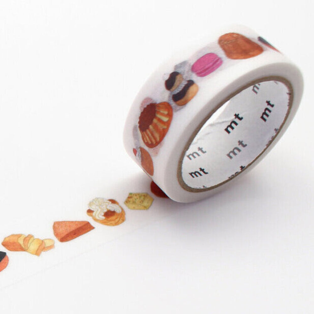 Washi tape with french pastry designs on a white background