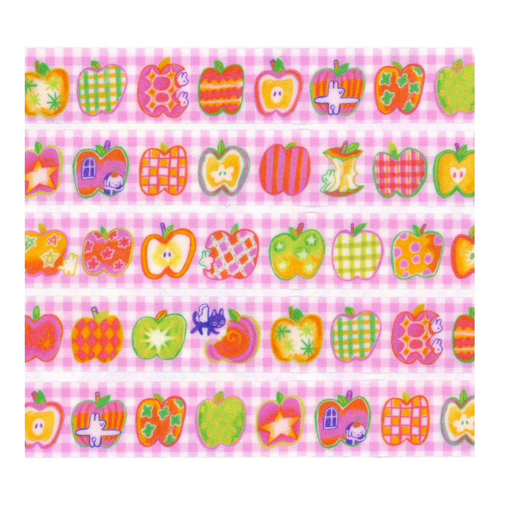 5 lines of washi tape with different apple designs.