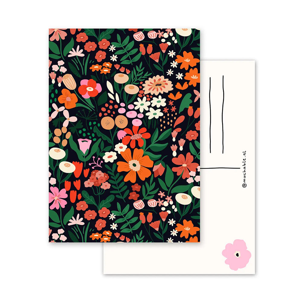 Black Floral Postcard