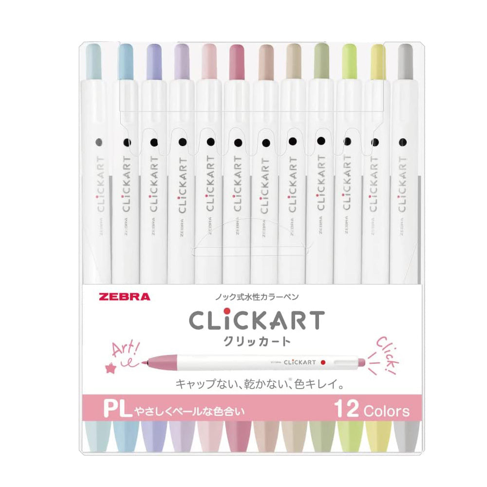 Clickart Retractable Pen Marker Set of 12 - Pastel